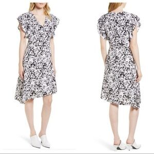 NWT Lewit White Daisies Asymmetrical Hem Silk Dress Women Size 4 Occasion